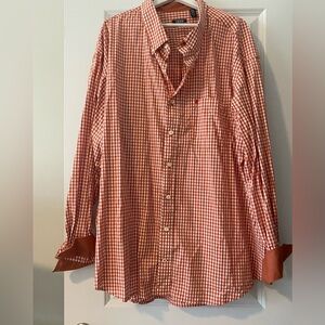 Men’s Orange and White Checker Button-Up Shirt